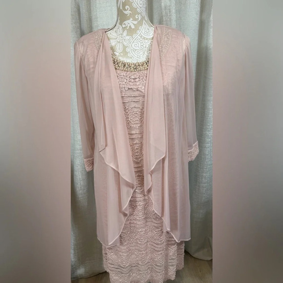 R&M Richards Blush Lace Dress & Sheer Jacket Set Size 10 Formal Outfit - Picture 5 of 7